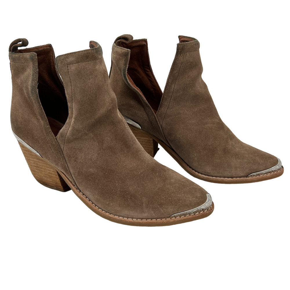 JEFFREY CAMPBELL Cromwell Western Bootie 7.5 Tan Suede Heel & Toe Embellishments